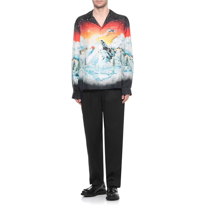 casablanca ski print silk long-sleeve shirt